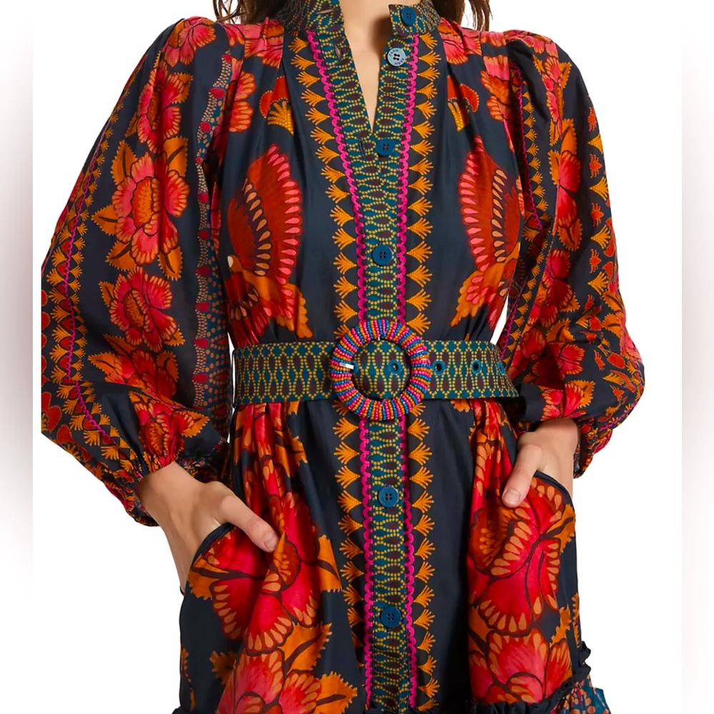 NWT Farm Rio Ainika Puff-Sleeve Cotton Minidress